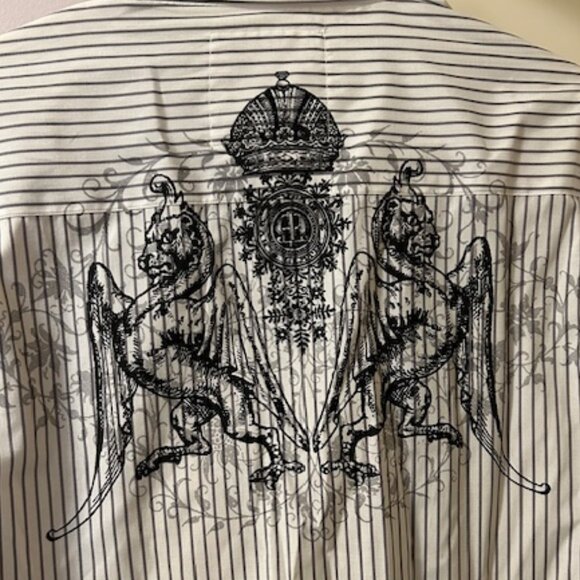 Sharp Fit Button Up Dress Shirt for Men - B/W stripes with Special Graphics NWOT - Picture 5 of 9